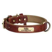 Personalized Solid Color PU Leather Dog Collar, Engraved Name Tag, Adjustable Anti-Lost, Suitable For Small Medium Dogs, Pet Lovers - Brown - View 5