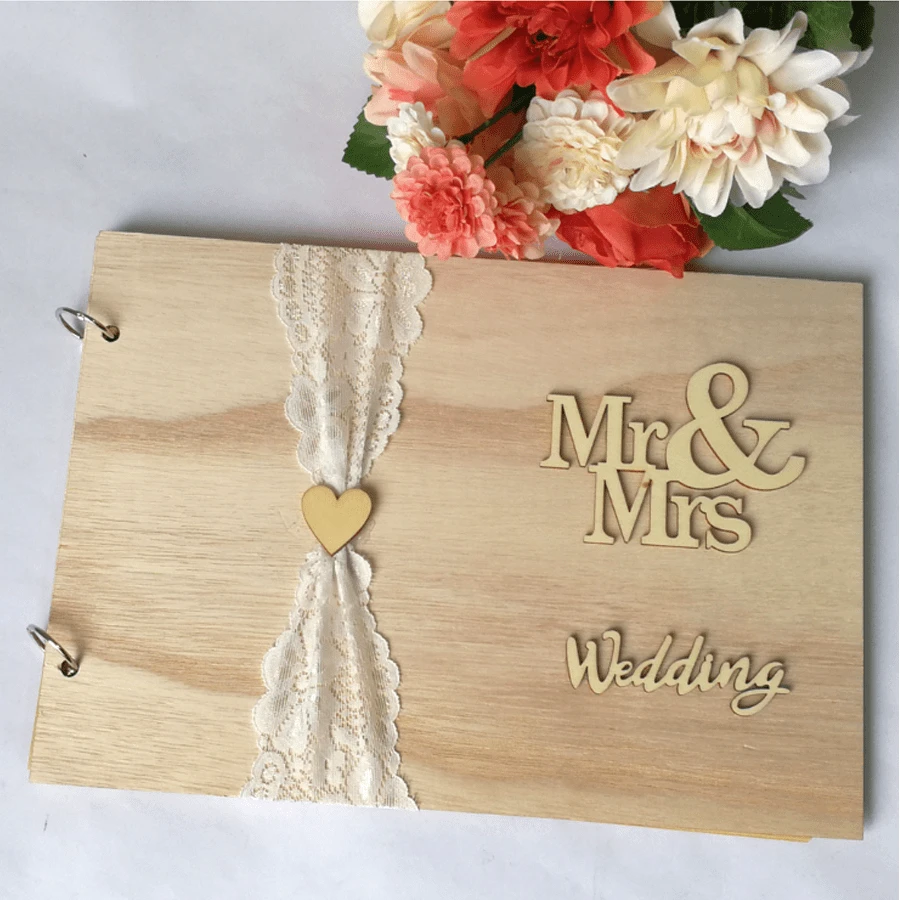 1pc Wooden Wedding Guest Book Memorandum, Photo Album, Creative Notebook For Mr. & Mrs. Guest Signing Book, Suitable For Wedding Decorations - Shape - View 1