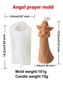 矽膠祈禱天使蠟燭模具，翅膀花仙子三維女孩握著心形香薰蠟燭石膏樹脂模具 - 駝色 - 查看 8