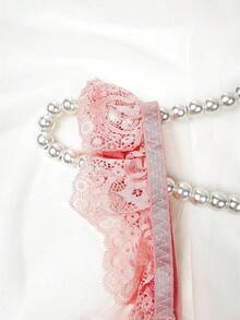 3pcs/Set Women's Babydoll Sexy Kawaii Transparent Lace Mesh Three-Piece Lingerie Set Plus Size, Suitable For Home Use - Pink - View 7