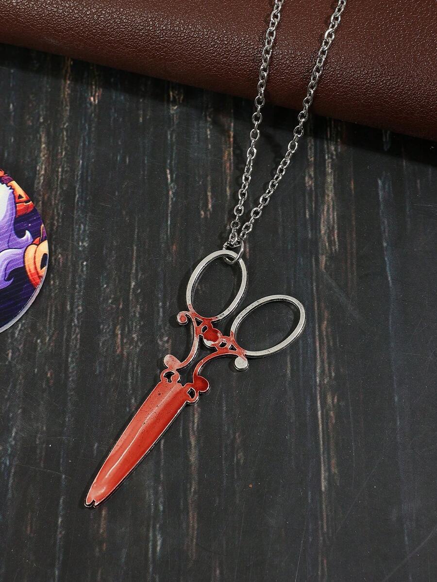 1 Peça Colar Pingente com Impressão de Tesoura e Respingo de Sangue para o Halloween, Unissex