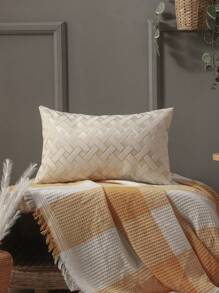 1pc Chenille Geometric Pattern Jacquard Pillowcase - Beige - View 11