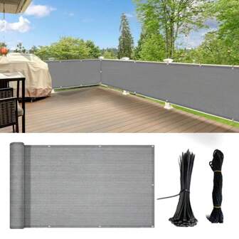 Balcony Privacy Screen Fence, UV-Resistant Railing Fence Cover For Porch Deck Backyard Patio Garden, Cable Zip Ties Included, Grey