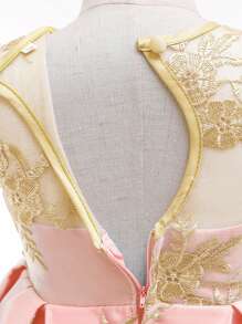 Girls' Embroidered Birthday Party Flower Girl Wedding Dress Princess Gown, Suitable For Wedding, Party, Evening, Does Not Include Headband