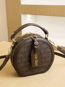 Apfelförmige mehrschichtige Handtasche für Frauen, vintage bedruckte kleine runde Tasche, modische lässige Shopper Umhängetasche, vielseitige elegante Umhängetasche, Neukollektion 2025