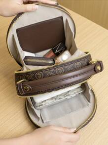 Apfelförmige mehrschichtige Handtasche für Frauen, vintage bedruckte kleine runde Tasche, modische lässige Shopper Umhängetasche, vielseitige elegante Umhängetasche, Neukollektion 2025