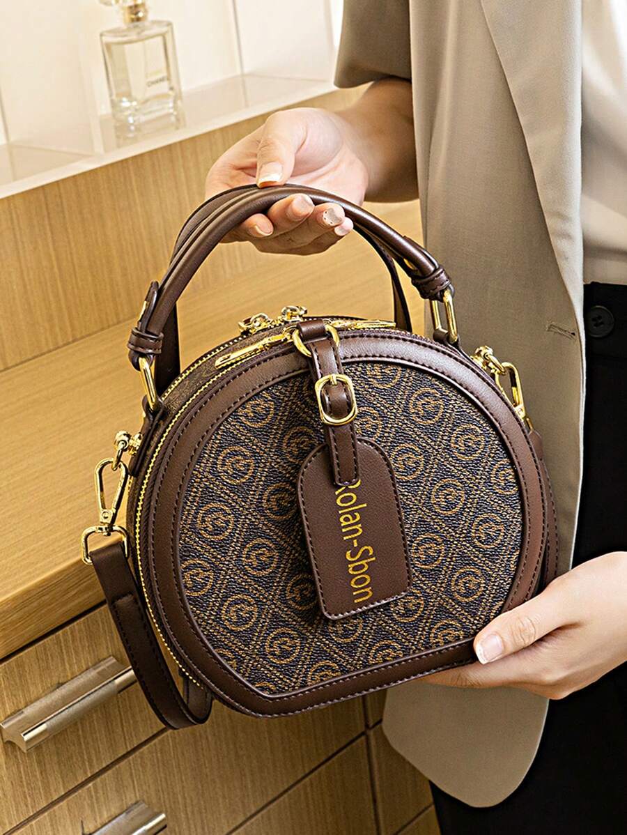 Apfelförmige mehrschichtige Handtasche für Frauen, vintage bedruckte kleine runde Tasche, modische lässige Shopper Umhängetasche, vielseitige elegante Umhängetasche, Neukollektion 2025