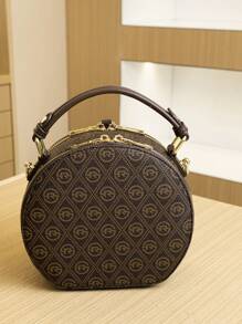 Apfelförmige mehrschichtige Handtasche für Frauen, vintage bedruckte kleine runde Tasche, modische lässige Shopper Umhängetasche, vielseitige elegante Umhängetasche, Neukollektion 2025