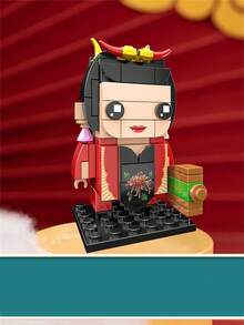 122pcs Guan Yu God Of Wealth Statue, Creative And Fun Chinese Three Kingdoms Series, Square-Headed Little Table With 3D Holiday Decorations, National Style Journey To The West Dragon Year New Mini Building Blocks, Suitable For Children's Puzzle Assembly Toys Birthday Gifts