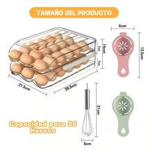 MOLOLAN Kit De Caja Contenedor Organizador Porta 54 Huevos Huevera,Caja de Huevos Rodante Automática 2/3 Pisos + 2 Separadores de Clara + 1 Batidor de Acero Inoxidable | Organizador de Huevos PET Alimentario Sin BPA | Diseño Apilable & Inclinación 7° (Auto-Desplazamiento) | Multiuso para Huevos/Verduras/Frutas/Cosméticos | Ideal para Cocina y Nevera de Hogar Mexicano - 2 capas - Ver 4