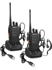 2 件户外露营便携式对讲机宝峰 BF-888S 双向无线电 16 通道对讲机无线电收发器 UHF 400-470MHz - 黑色 - 查看 1