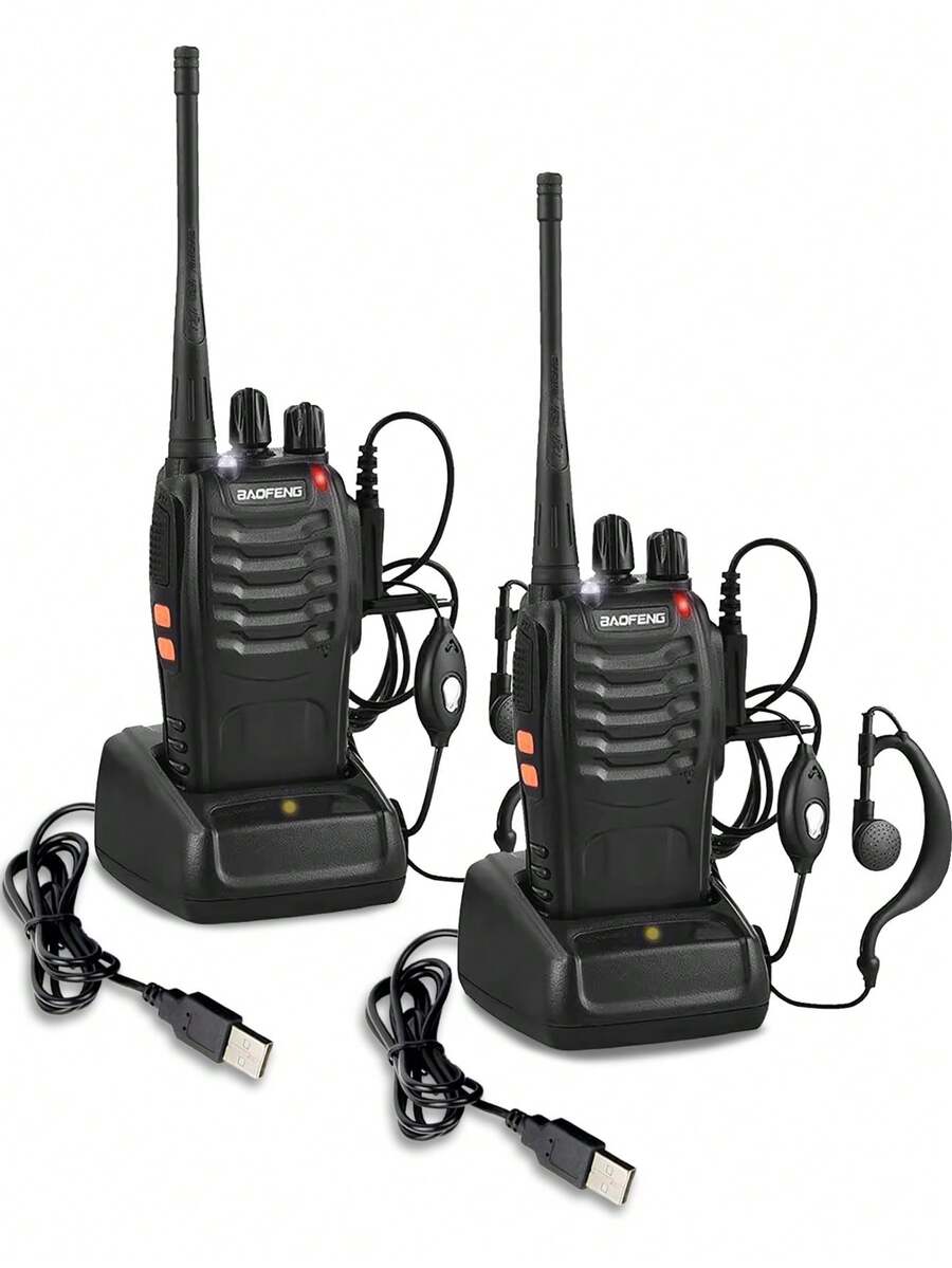 2 件户外露营便携式对讲机宝峰 BF-888S 双向无线电 16 通道对讲机无线电收发器 UHF 400-470MHz - 黑色 - 查看 1