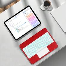 Teclado inalámbrico con retroiluminación colorida y panel táctil compatible con iPad, Samsung, Surface y otras tabletas, teléfonos y portátiles con Android y Windows 11 - Rojo - Ver 4