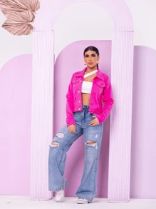Jaqueta Feminina pink | Rosa Cliclete | Jeans | Brim | Denim - Rosa chiclete - Visão 8