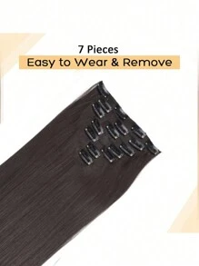 7pcs/Set 16" Clip-In Hair Extensions, Black Straight Hair, Natural Ombre, Heat Resistant Fiber, For Women