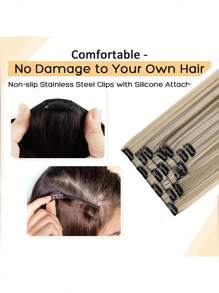 7pcs/Set 16" Clip-In Hair Extensions, Black Straight Hair, Natural Ombre, Heat Resistant Fiber, For Women