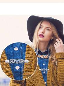 2 件装复古毛衣领夹复古翻领夹正式衬衫胸针夹，适合女士和女孩 - 彩色 - 查看 2