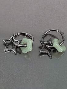 1pair Korean Star Earrings For Women Gothic Pentagram Pendant Earrings Y2K Punk Earrings Removable Simple Earrings Hip Hop Jewelry