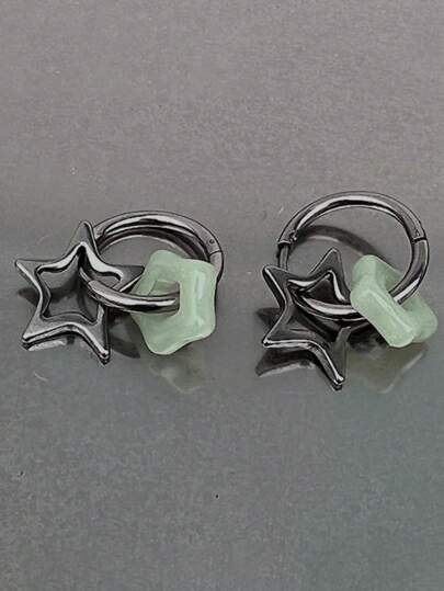 1對女性韓國明星耳環，哥德式五角星吊墜耳環，Y2K朋克耳環，可拆式簡約耳環，嘻哈風格飾品