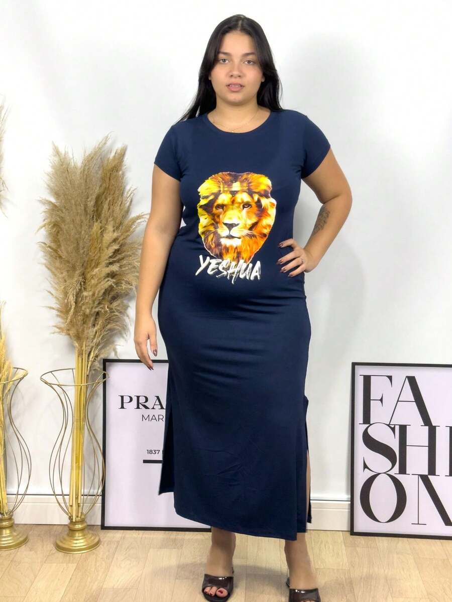 Women's Dress Long Dress Plus Size Dresses Evangelical Dresses Lovito Launch - Navy Blue - View 1
