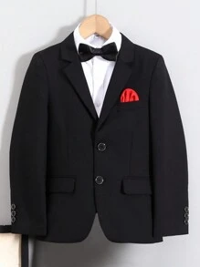 Toddler & Kids Boys Formal Suit Jacket, Tie, Uniform Outfit For Gentlemen, School Graduation Party, School Opening Season - Black - View 2