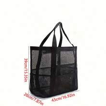 1pc Large Capacity Durable Mesh Tote Bag - Spacious Beach Toy Storage Box And Waterproof Bathroom Bag - Foldable Shoulder Handbag, Worry-Free Travel - Black - View 2