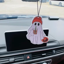 Funny Ghost Car Aroma Diffuser Air Freshener Vent Clip With Cartoon Pendant, BLACKICE Scented For Car Vent Car Rearview Mirror Hanging Fragrance Car Aromatherapy Tablet, Car Interior Decoration,