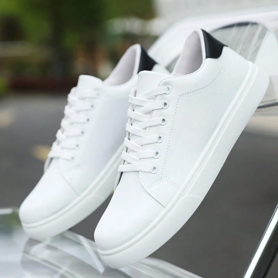 Tênis Branco Masculino de Moda Coreana, Sapatos Esportivos de Estudante, Sapatos de Skate À Prova D'Água e Antiderrapantes - Branco - Visão 1