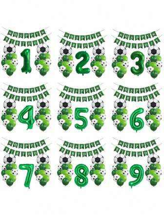 1 件世界杯足球主题生日派对装饰气球和拉旗套装，圣诞节