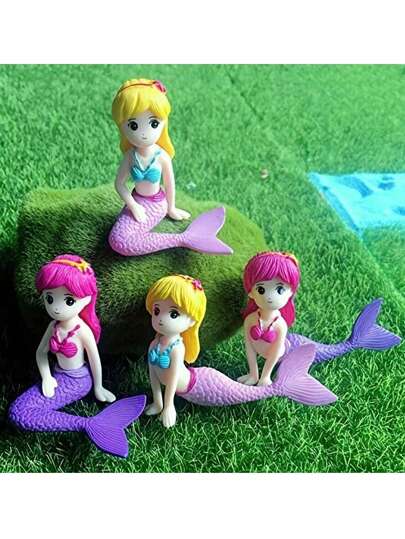 4 piezas Figuras decorativas con diseño de sirena, decoración de paisaje micro acuático DIY, escenario acuático creativo, llavero de sirena para pastel, adornos de plástico, diseño moderno de sirena, decoración de tarta para pasteles de cumpleaños