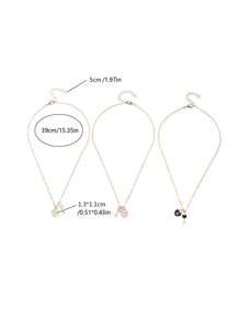 3 Pcs/Set Kids Oil Drop Heart Lock Key Pendant Necklaces, Gift For Friends