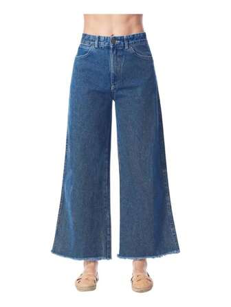 Devendi Jeans Corte Wide Leg, Largo al Tobillo Tiro Alto, Mezclilla Rígida