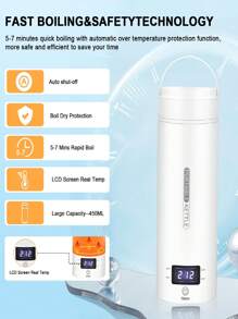 350ml 5-7 Mins Fast Boiling Portable Travel Kettle,Electric Hot Water Cup With 4 Temperature Control ,Electric Travel Kettle WIth 304 Stainless Steel Liner - 白色 - 查看 3