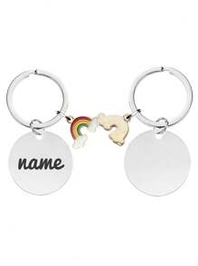 1pc Personalized Silver Stainless Steel Pet ID Tag With Rainbow Pendant, Engraved With Pet Name On Front And Contact Information/Address On Back, Anti-Lost Pet Identification Tag, Suitable For Large, Medium, And Small Pets