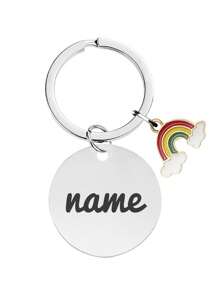 1pc Personalized Silver Stainless Steel Pet ID Tag With Rainbow Pendant, Engraved With Pet Name On Front And Contact Information/Address On Back, Anti-Lost Pet Identification Tag, Suitable For Large, Medium, And Small Pets