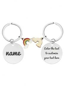 1pc Personalized Silver Stainless Steel Pet ID Tag With Rainbow Pendant, Engraved With Pet Name On Front And Contact Information/Address On Back, Anti-Lost Pet Identification Tag, Suitable For Large, Medium, And Small Pets