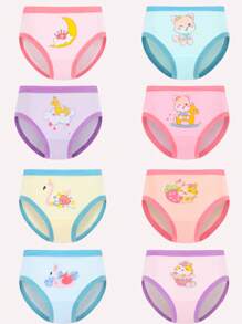 8pcs Young Girl Soft Comfortable Cartoon Pattern Briefs Casual Underwear Set