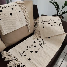 Tapete Para Cozinha Grande 3 Peças Kit Passadeira Geométrico Franja 100% Algodão Crú Estampado Jogo De Cozinha Felpudo Grosso Amor Família Fé