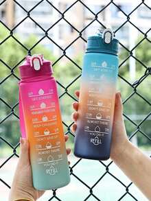 1入可愛便攜式800毫升運動水壺，帶吸管，適用於運動、露營、跑步、游泳，理想適用對象為學生、健身者、騎行者、海灘用品、禮品 - 玫紅色 - 查看 3