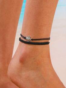 2pcs New Vintage Style Handmade Braided  Rope Anklets Turtle Shaped, Unisex Fashion Accessory For Beach Time