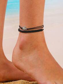 2pcs New Vintage Style Handmade Braided  Rope Anklets Turtle Shaped, Unisex Fashion Accessory For Beach Time