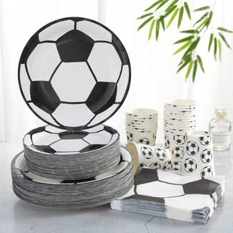 Soccer Party Supplies Set, Disposable Paper Plates, Cups And Napkins, Party Decorations, Soccer Themed Disposable Party Tableware For Birthday, Gathering, Corporate Celebration And Other Events,Christmas