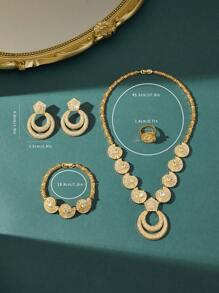 4pcs Luxury Fully Paved Rhinestone Wavy Pendant Jewelry Set Includes Necklace, Earrings, Ring, Bracelet - Suitable For Girlfriend, Gift, Formal Event, Wedding Dress Accessories
