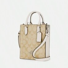 Coach Bolso de mano y bandolera North South Mini Tote de lona con firma para mujer CJ494 SIGHA - Caqui - Ver 2