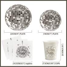 Disco Ball Disposable Party Supplies, One-Time Use Plates Cups Napkins, Silver Disco Paper Plates, Disposable Disco Paper Plates & Cups Suitable For Wedding, Party, Birthday Decoration