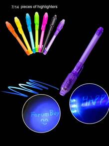 7 支/14 支多色荧光荧光笔、UV 隐形荧光笔、LED UV 灯笔、检查笔、创意 UV 魔术墨水笔、电池供电（含电池） - 彩色 - 查看 2