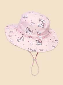 Kids Pink Unicorn Print Sun Hat Bucket Hat Anti-UV Beach Hat For Girls 0-8 Years