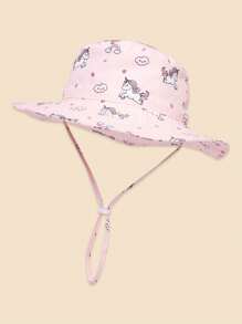 Kids Pink Unicorn Print Sun Hat Bucket Hat Anti-UV Beach Hat For Girls 0-8 Years