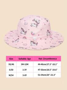 Kids Pink Unicorn Print Sun Hat Bucket Hat Anti-UV Beach Hat For Girls 0-8 Years