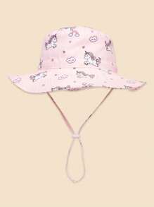 Kids Pink Unicorn Print Sun Hat Bucket Hat Anti-UV Beach Hat For Girls 0-8 Years
